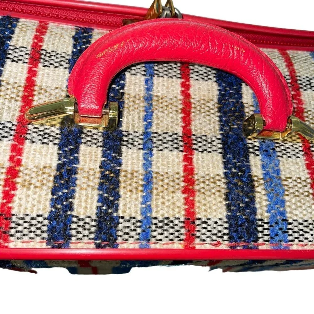 Vintage Womens Suitcase Multicolor Mcm Plaid With Lock and Keys - Picture 6 of 10